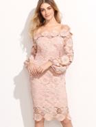 Shein Embroidered Lace Overlay Lantern Sleeve Bardot Dress