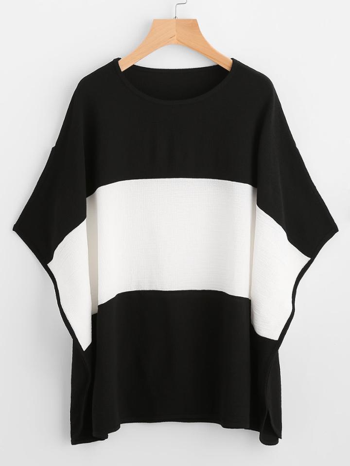 Shein Color Block Wide Striped Batwing Sleeve Tee