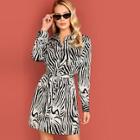 Shein Zebra Pattern Belted Shirt Dress