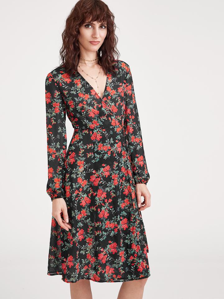 Shein Botanical Print Surplice Wrap Dress