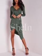 Shein Dark Green Long Sleeve Asymmetric Dress