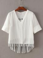 Shein White V Neck Dipped Hem Chiffon Blouse