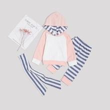 Shein Toddler Girls Striped Hoodie & Pants & Headband