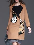Shein Khaki Lapel Flowers Embroidered Coat