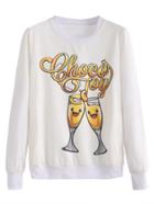 Shein White Letter And Beer Print Sweatshirt