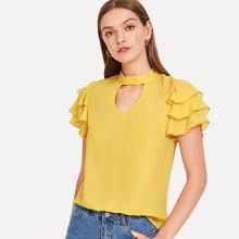 Shein Tie Neck Layered Flounce Sleeve Top