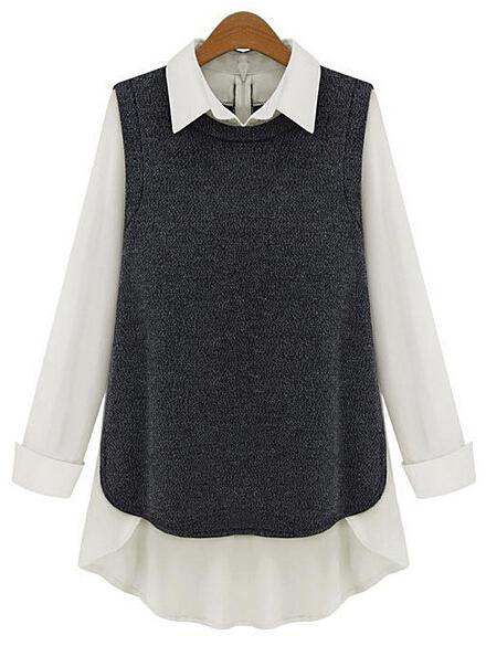 Shein Contrast Collar High Low Blouse