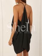 Shein Black Spaghetti Strap Backless Asymmetric Dress
