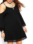 Shein Black Cold Shoulder Lace Hem Plus Dress