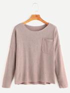 Shein Pink Drop Shoulder Dip Hem Pocket T-shirt