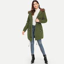 Shein Drawstring Detail Zip Front Coat