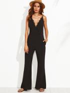 Shein Black Spaghetti Strap Zipper Backless Jumpsuit