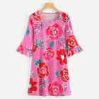 Shein Floral Print Ruffle Cuff Dress