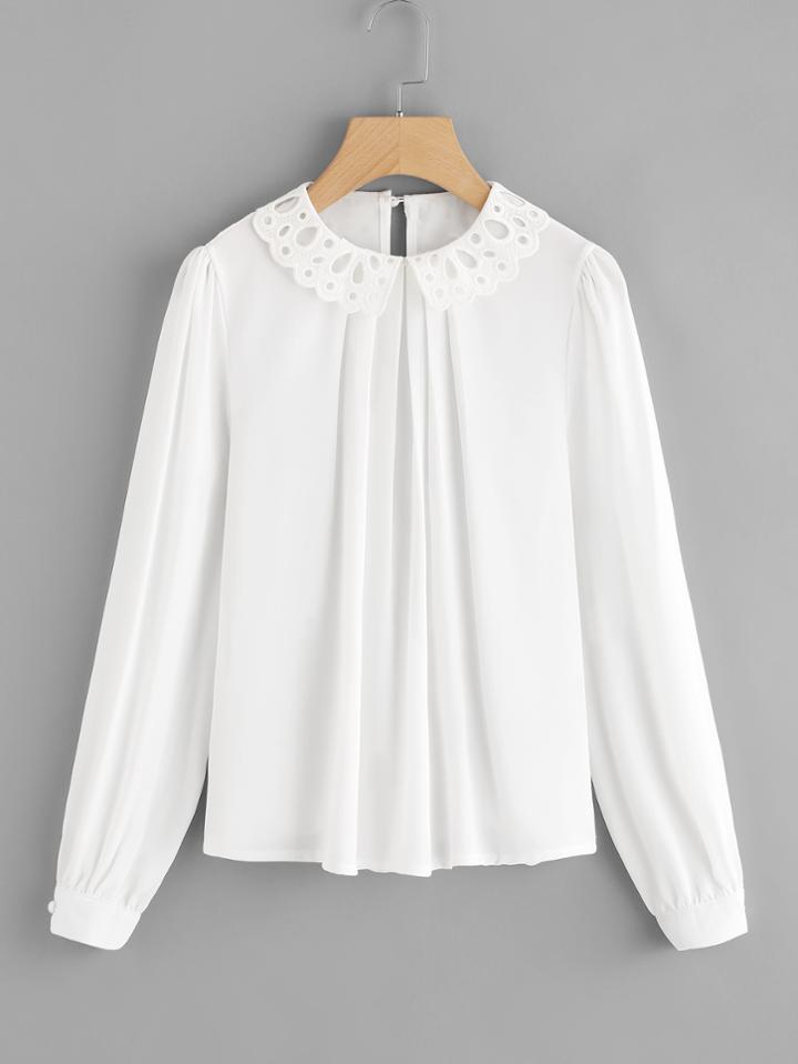 Shein Lace Crochet Contrast Neck Blouse