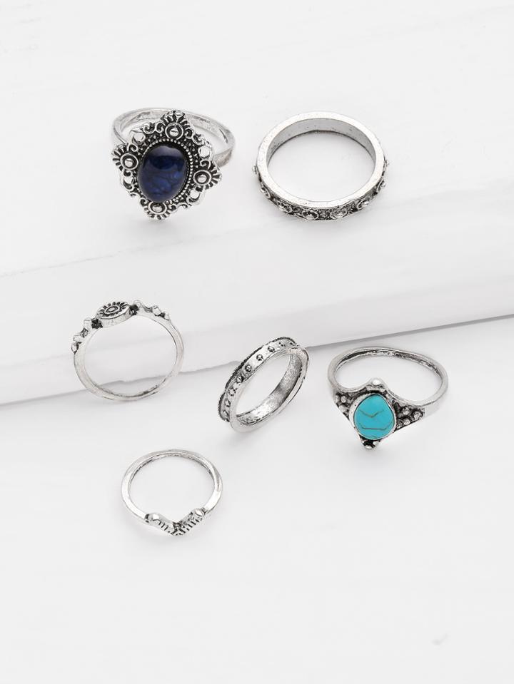 Shein Gemstone Design Retro Ring Set 6pcs