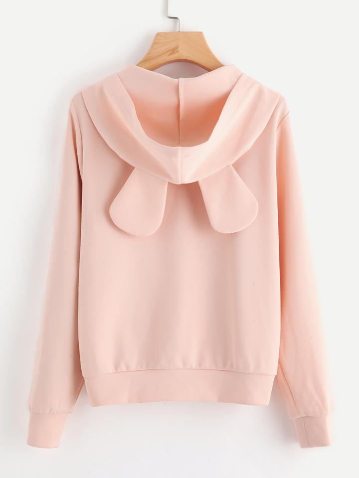 Shein Solid Jersey Jacket With Ear Hood