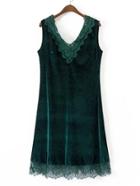 Shein Double V Cut Lace Trim Velvet Dress