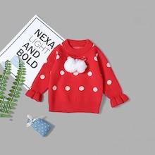 Shein Toddler Girls Pom Pom Detail Polka Dot Sweater