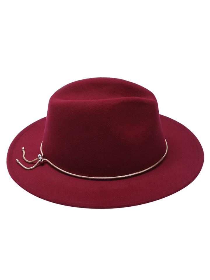 Shein Burgundy Fedora Hat With Metal Jadoku Chain