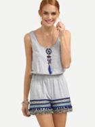 Shein Grey Sleeveless Print Pom-pom Decorated Jumpsuit