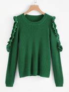Shein Pearl Ruffle Open Shoulder Sweater