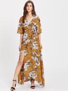 Shein Kimono Sleeve Surplice Wrap Botanical Dress