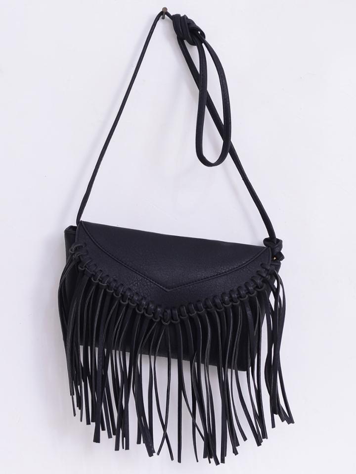 Shein Faux Leather Fringe Flap Bag - Black