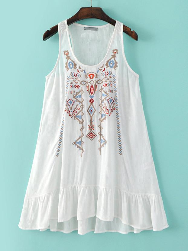 Shein White Sleeveless Scoop Neck Ruffle Shift Dress