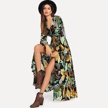 Shein Jungle Leaf Print Button Up Dress