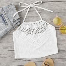 Shein Guipure Lace Insert Crop Halter Top