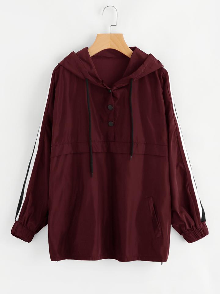 Shein Hooded Striped Sleeve Jacket