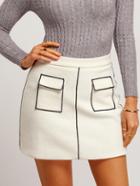 Shein White Pockets Contrast Trims Skirt