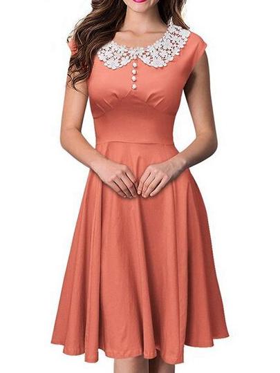 Shein Orange Lace Collar Cap Sleeve Slim Dress