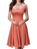 Shein Orange Lace Collar Cap Sleeve Slim Dress
