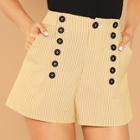 Shein Double Button Embellished Slant Pocket Striped Shorts