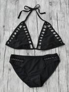 Shein Ring Detail Hollow Out Triangle Bikini Set