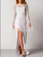 Shein White Lace Split Maxi Dress