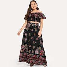 Shein Plus Botanical Print Ruffle Cami Top & Skirt Set