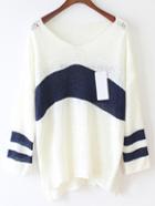 Shein Color-block V Neck Dip Hem Striped Sweater