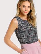 Shein Button Keyhole Back Tweed Shell Top