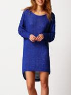 Shein Blue Lace Hollow Sequined High Low Dress