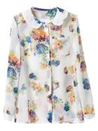 Shein Multicolor Peter Pan Collar Pocket Print Blouse