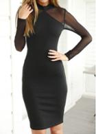 Rosewe Black Mesh Splicing Long Sleeve Sheath Dress