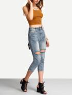 Shein Light Blue Ripped 3/4 Jeans