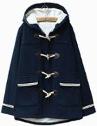 Shein Navy Blue Pocket Contrast Trim Hooded Duffle Coat