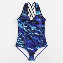 Shein Plus Abstract Print Crisscross Back Swimsuit