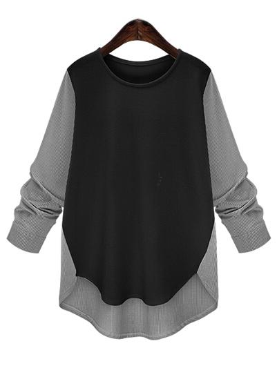 Shein Blue Round Neck Vertical Stripe Plus Blouse