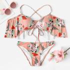 Shein Criss Cross Ruffle Random Floral Bikini Set