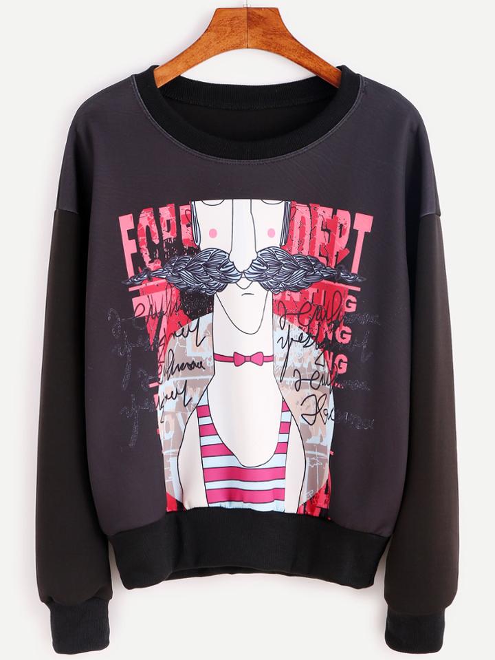 Shein Black Graffiti Print Sweatshirt