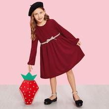 Shein Girls Zip Back Bow Front Dress